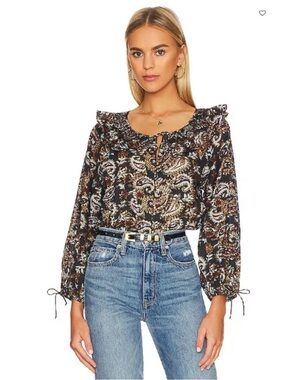 Cleobella Jillian Organic Cotton Blouse Avalon Paisley Flutter Collar Size L